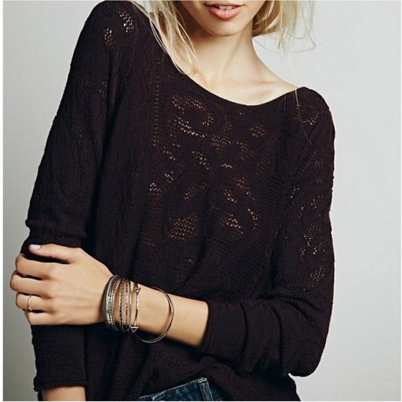 Free people whimsigoth witchy grunge twist sweater open sheer dark floral small - Picture 5 of 11
